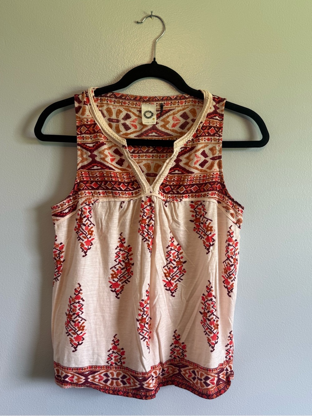 Akemi + Kin Boho Embroidered Sleeveless Top in Cream and Red